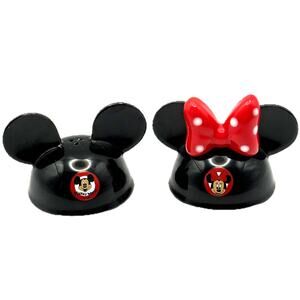 Mickey & Minnie Mouse Club Ears Hat Salt & Pepper Shakers Disney - Great Cond!